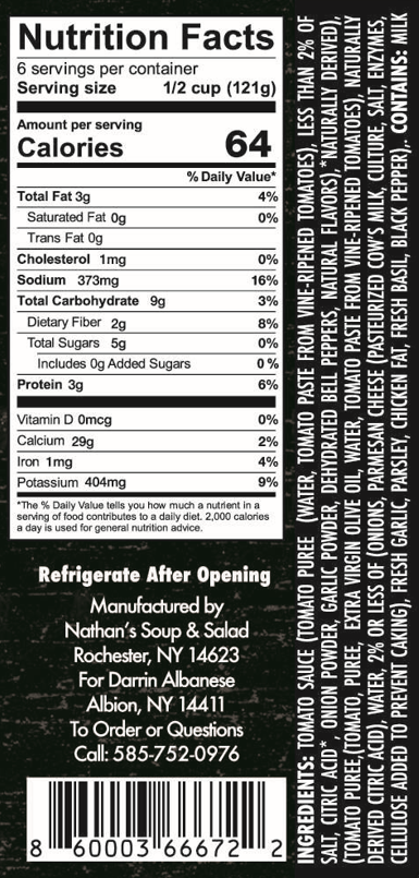 Albanese's Finest Original Marinara Sauce nutrition facts and ingredients label